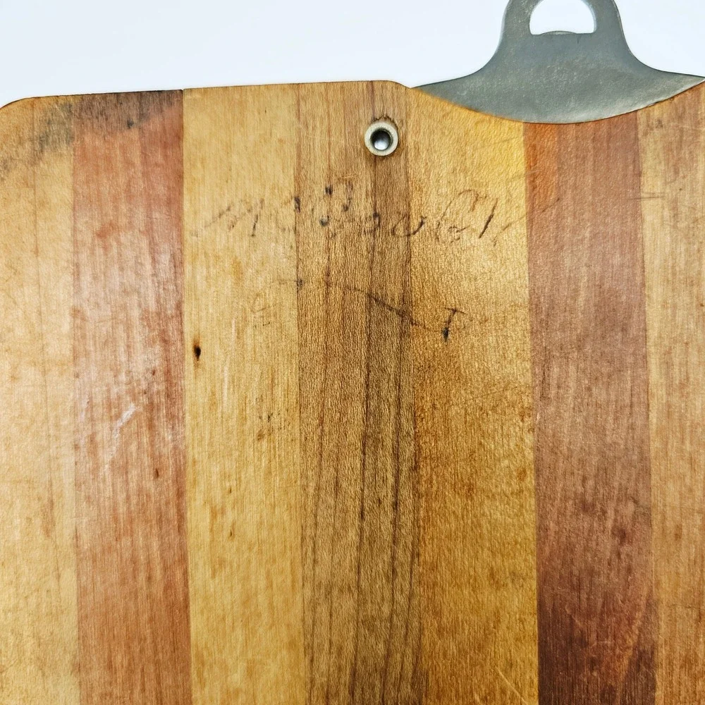 Vintage Wooden Clipboard Vertical Striped Pattern Industrial Metal Clip Rustic